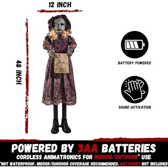 ELAMAS 4 ft Animatronic Halloween Doll With Double Face Glowing Red Eyes - Picture 6 of 9